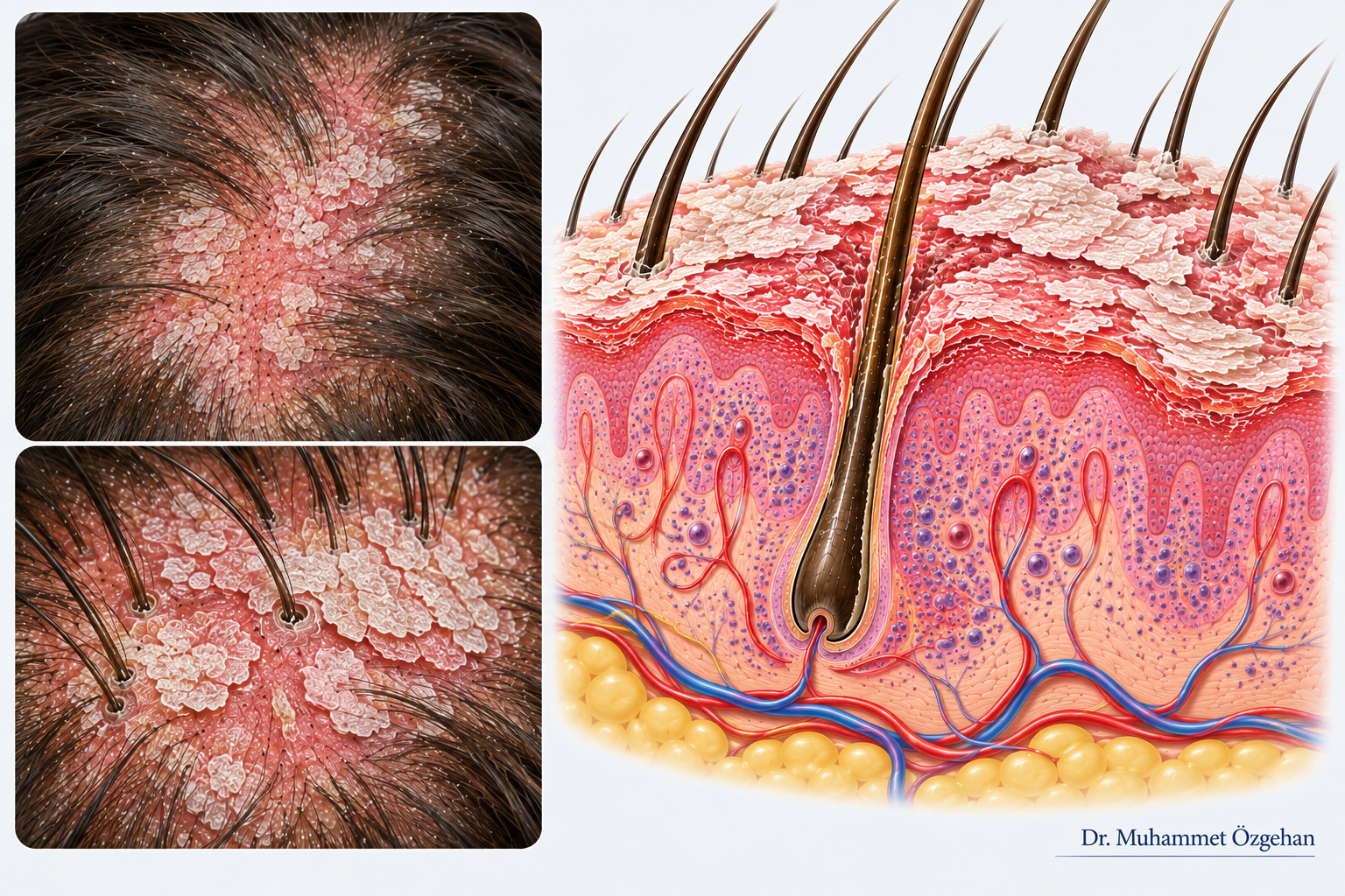Kafa Derisi Psoriazisi (Sedef Hastalığı) 2 Kafa Derisi Psoriazisi Saç Sedef Hastalığı Klinik ve Medikal İllüstrasyonu