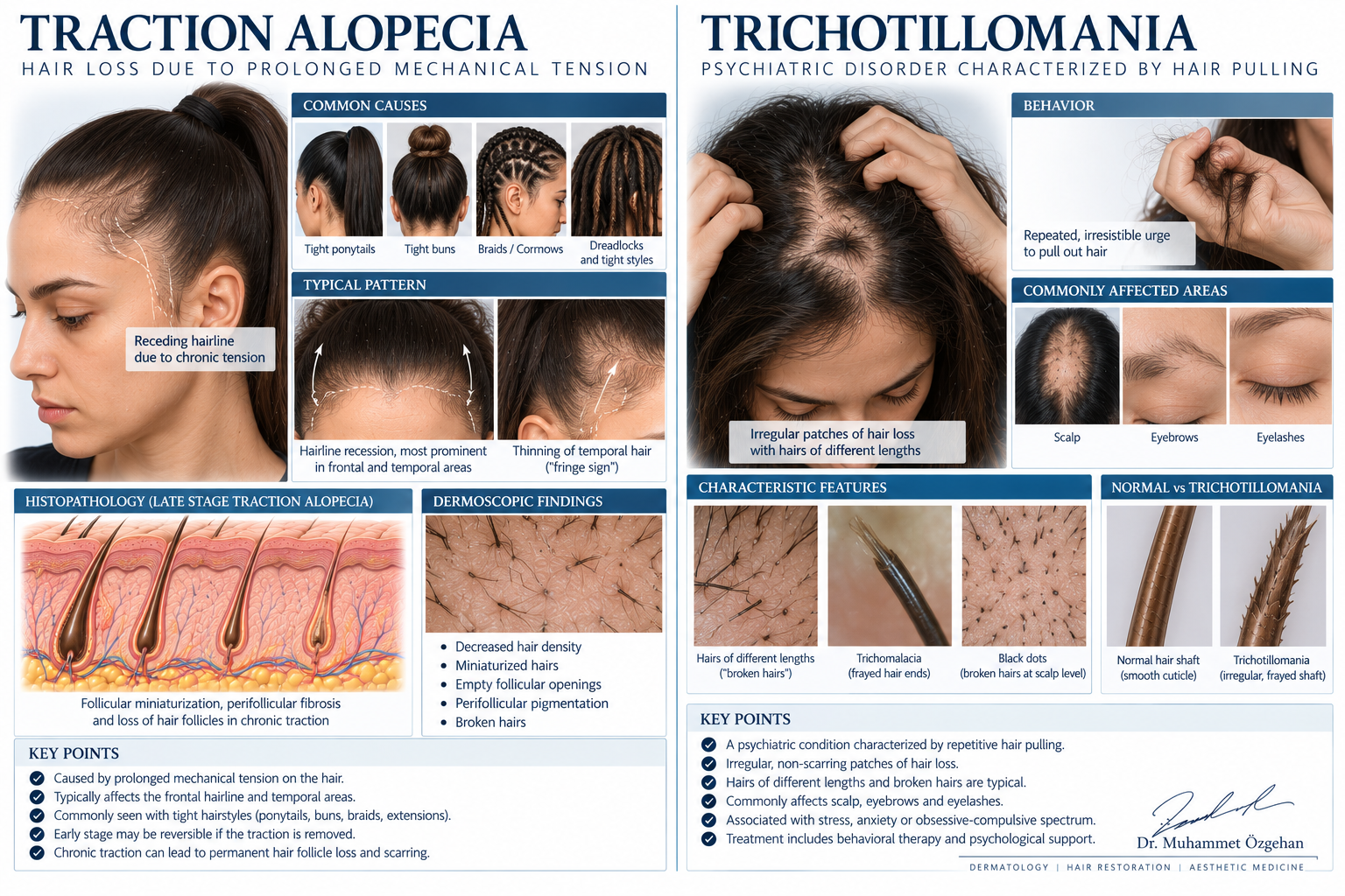 Traksiyonel Alopesi ve Trikotillomani Klinik ve Medikal İllüstrasyonu