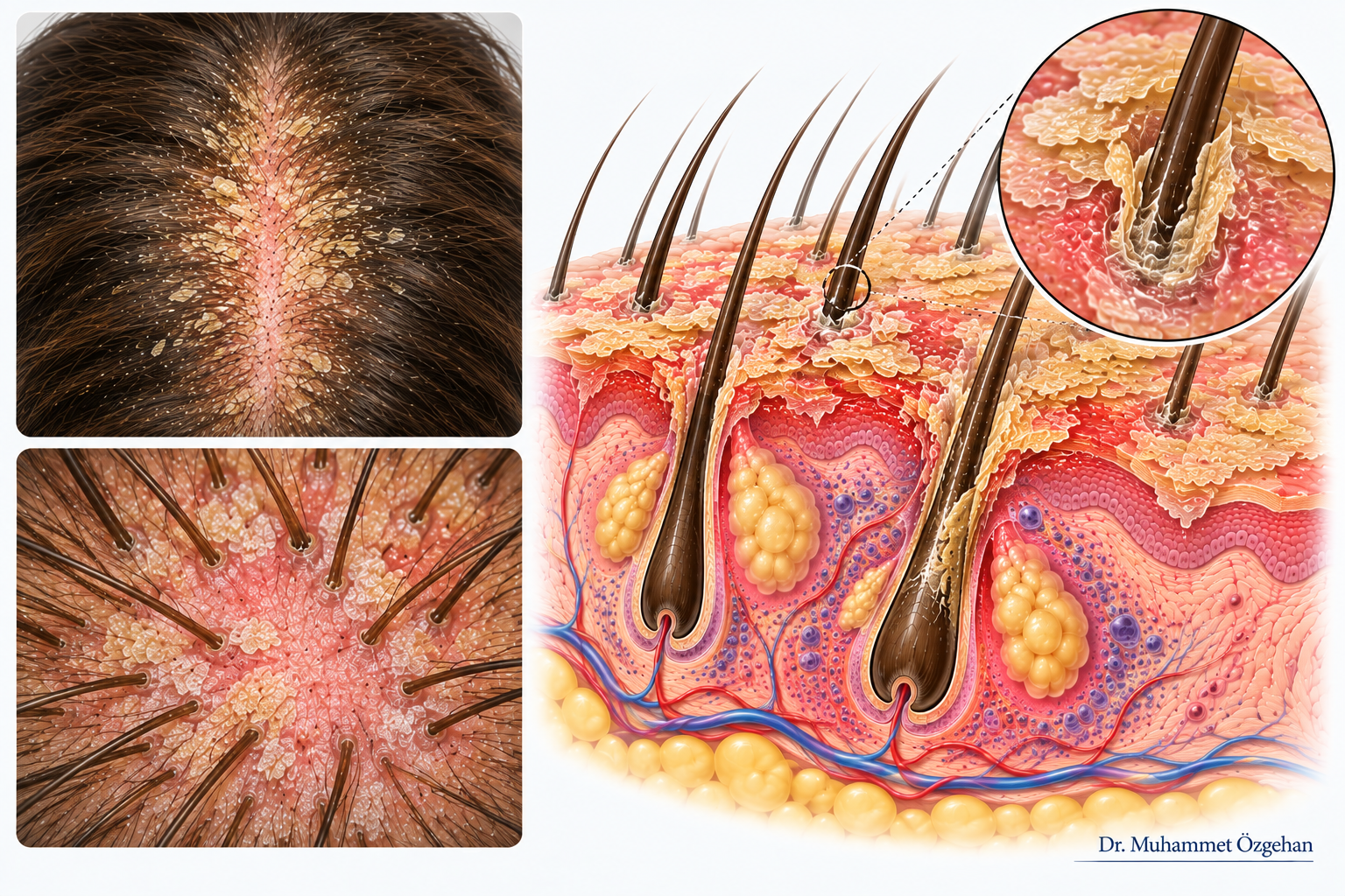 Yağlı Egzama Seboreik Dermatit Klinik ve Medikal İllüstrasyonu